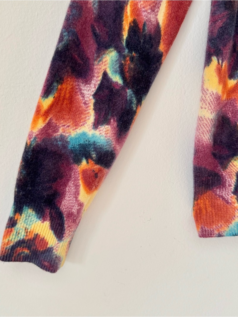 Quotation Rainbow Watercolor Fall Colors 2-Ply Cashmere Cardigan, Size M - Picture 7 of 13